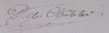 signature de Georges Antoine Juste Pabot du Chatelard sur les registres de Teyjat